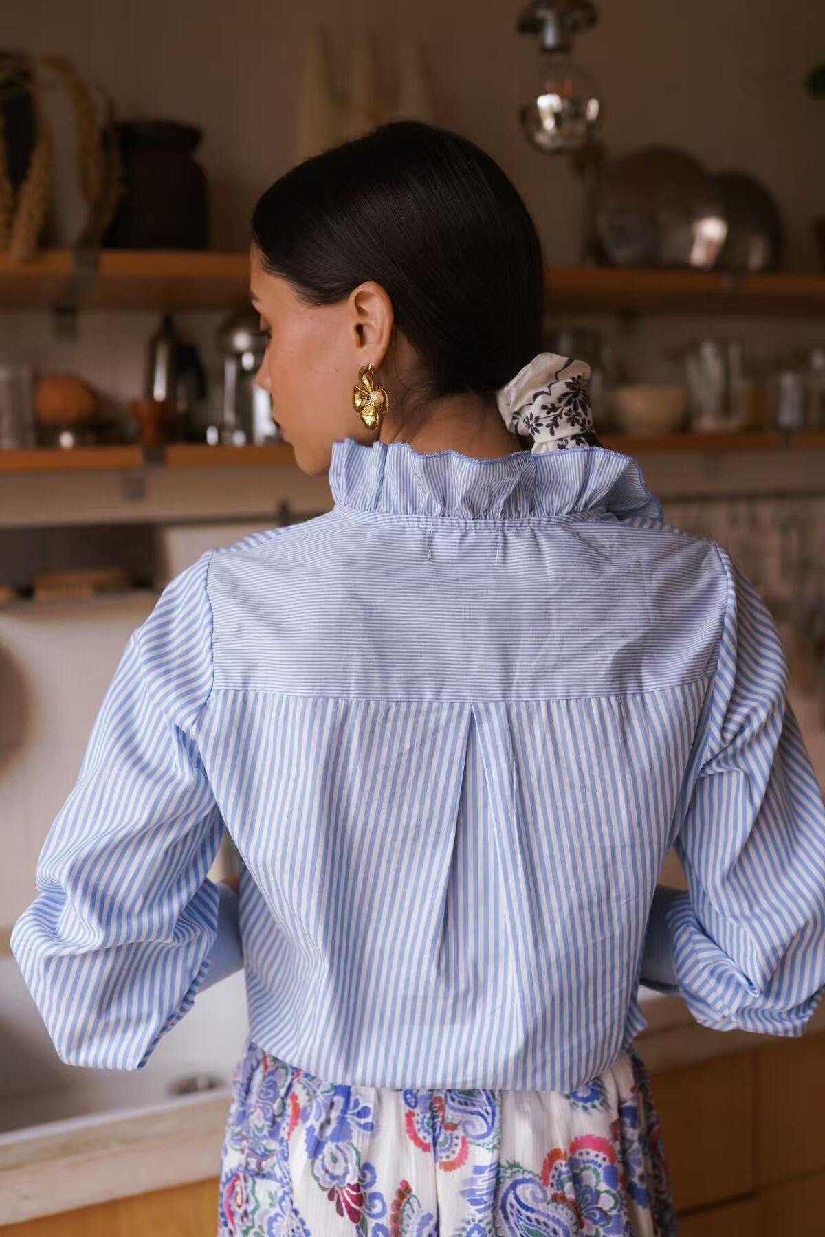 Ophelie Striped Blouse Contrast Stripe Frill collar