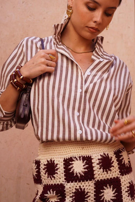 Camille Frill Neck Stripe Shirt Wine