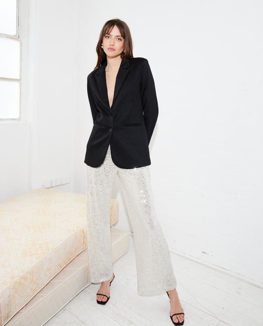 ICHI Sequin Trousers in Frosted Almond