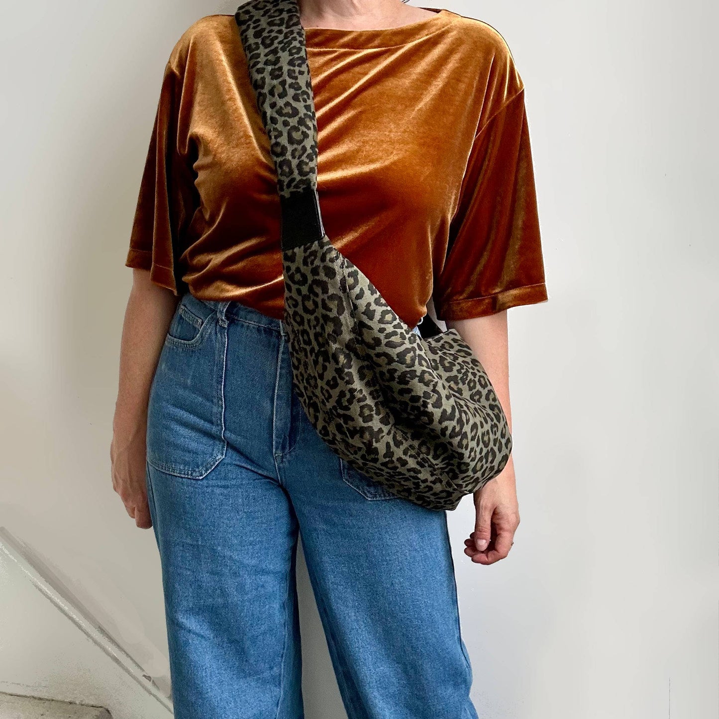 Brixton Cross Body Sling Bag in Green Leopard Print  - large