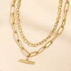Lisa Angel - Stainless Steel Double Layer T-Bar Pendant Necklace in Gold