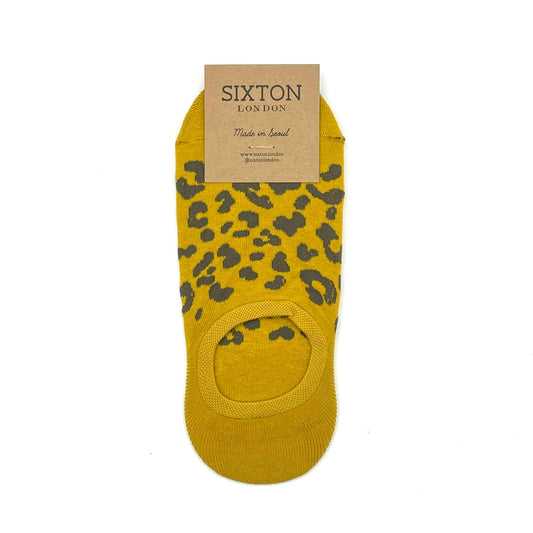 Sixton Leopard print trainer socks: Mustard