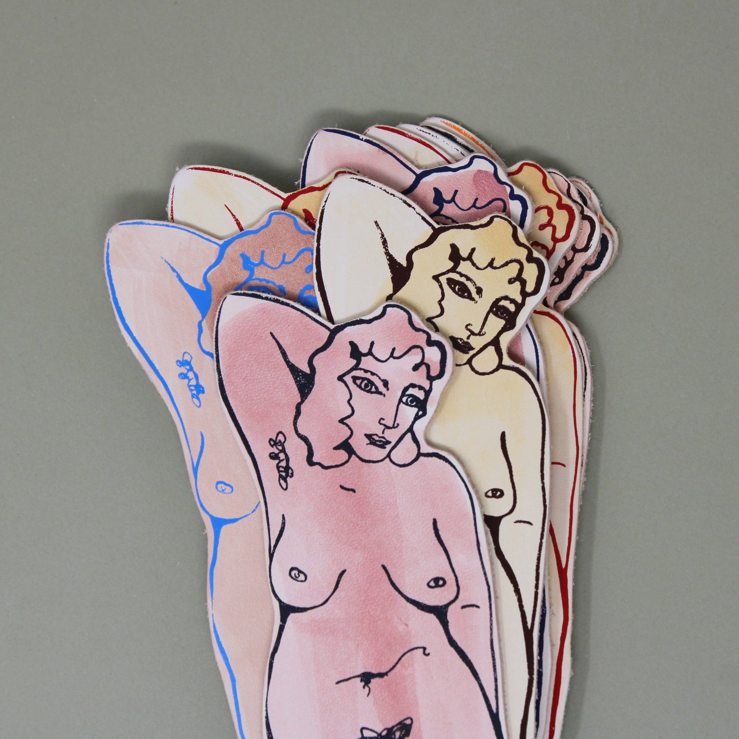 Relaxed Nude Hand Painted Leather Bookmark: Woman