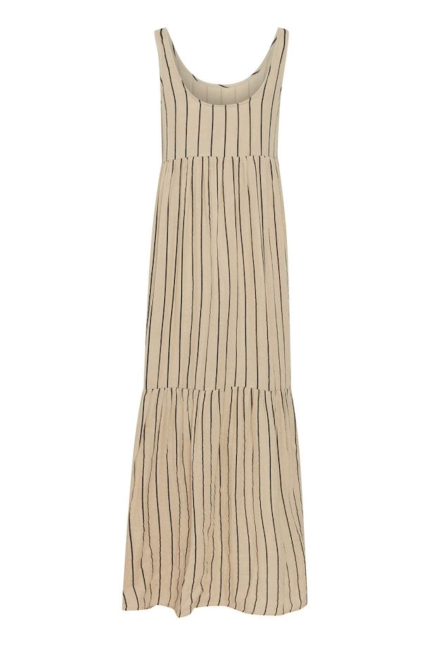 ICHI Foxa Striped Maxi Dress in Doeskin/Black Stripe