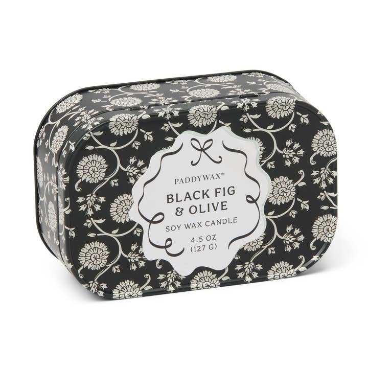 Cherie Printed Tin Candle  -Black & Grey - Black Fig & Olive 127g