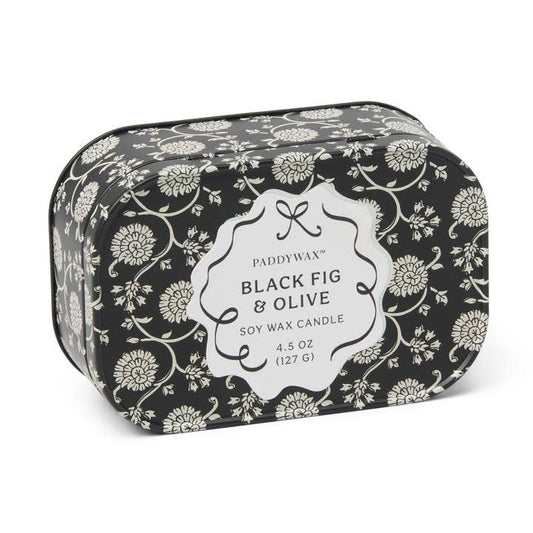 Cherie Printed Tin Candle  -Black & Grey - Black Fig & Olive 127g