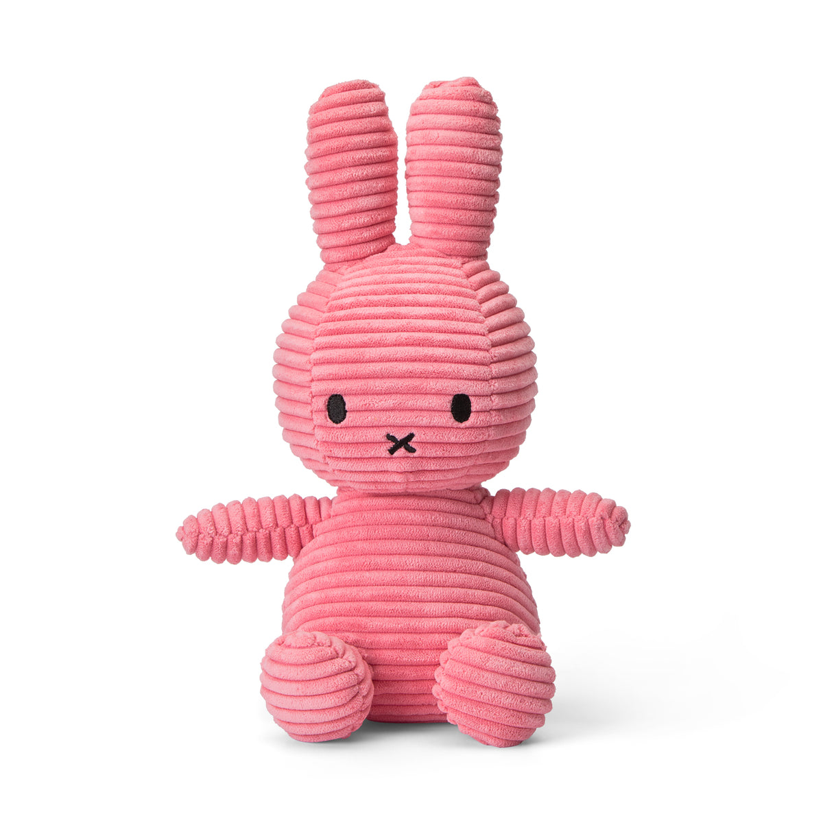Pink plush bunny toy on a white background