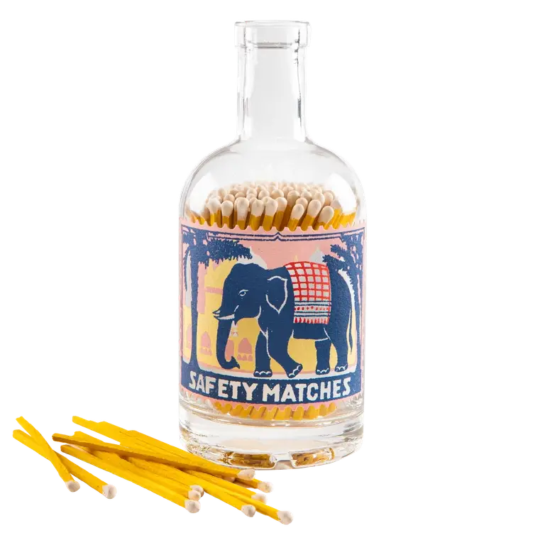 Archivist | UK - Pink Elephant Match Bottle | Glass Bottle - Safety Matches