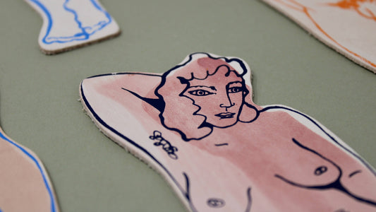 Relaxed Nude Hand Painted Leather Bookmark: Woman