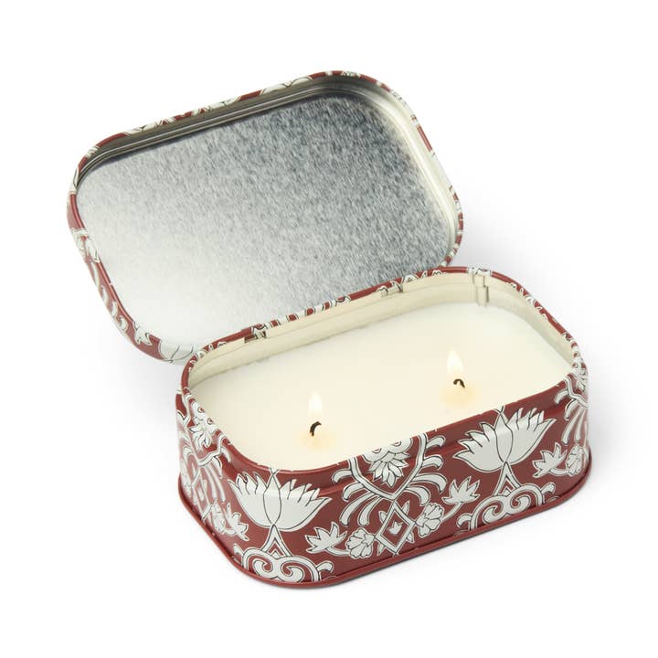 Cherie Printed Tin Candle  - Crimson & Cream - French Linen & Oris127g