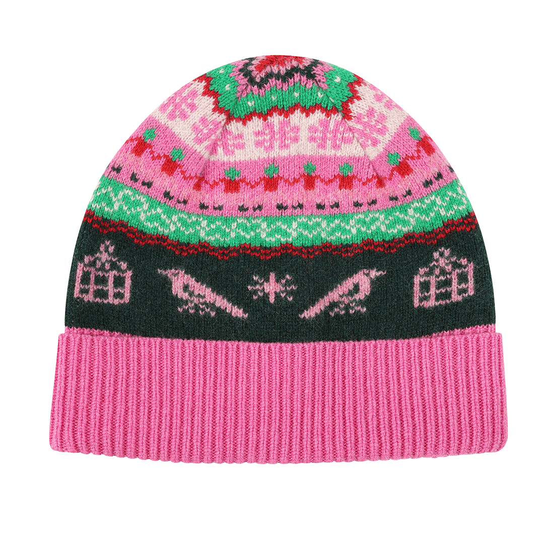 Black & Beech Fairisle Beanie in Bubblegum
