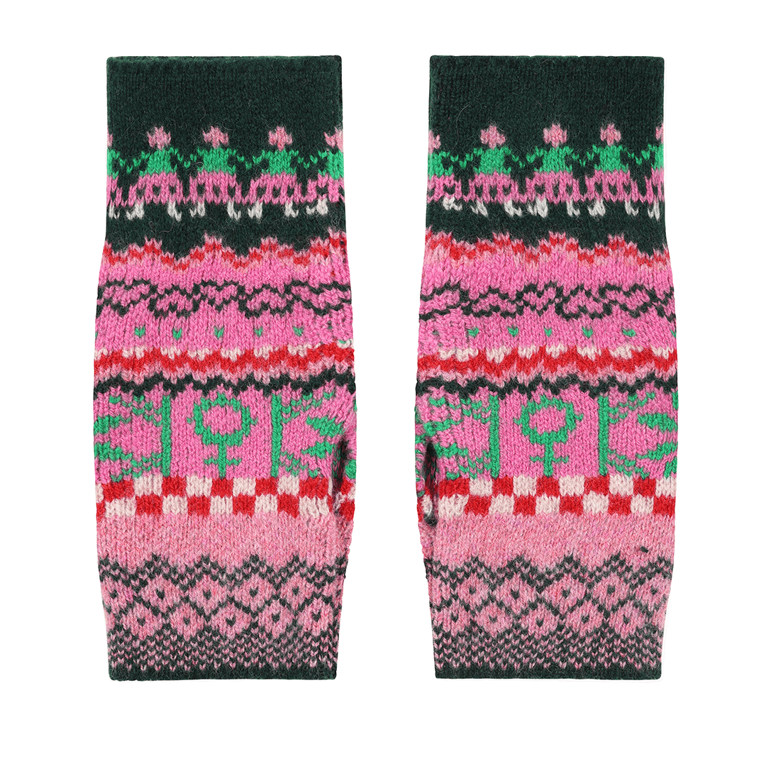 Black & Beech Fairisle Wrist Warmers in Bubblegum