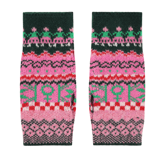 Black & Beech Fairisle Wrist Warmers in Bubblegum
