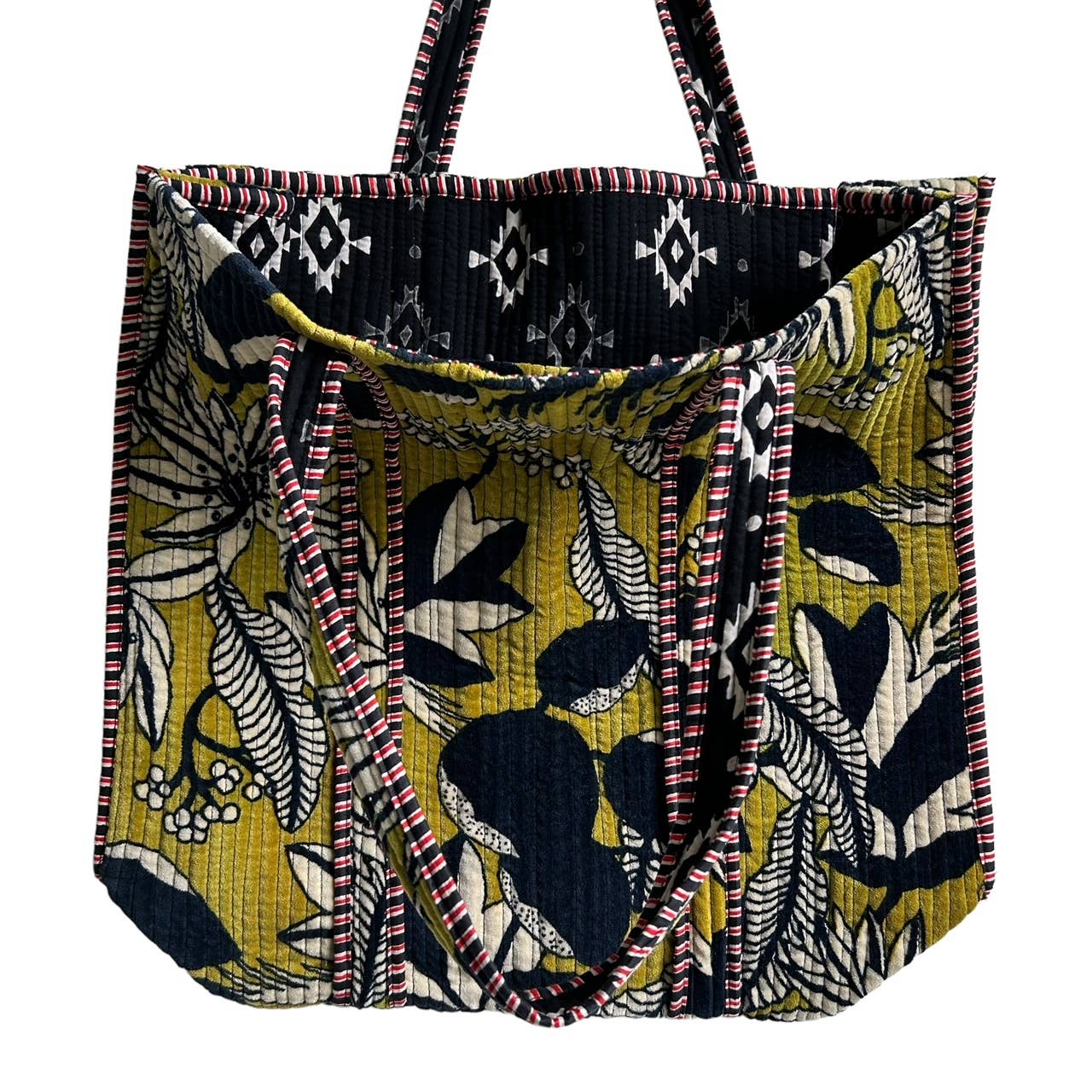 Sixton Madagascar velvet tote bag monochrome floral - large