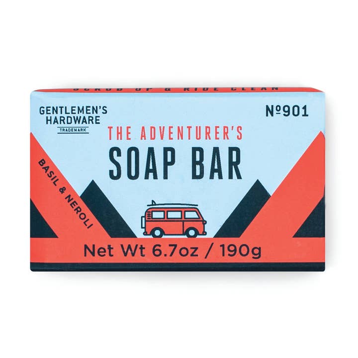 Soap bar packaging with 'Gentlemen's Hardware' branding on a white background