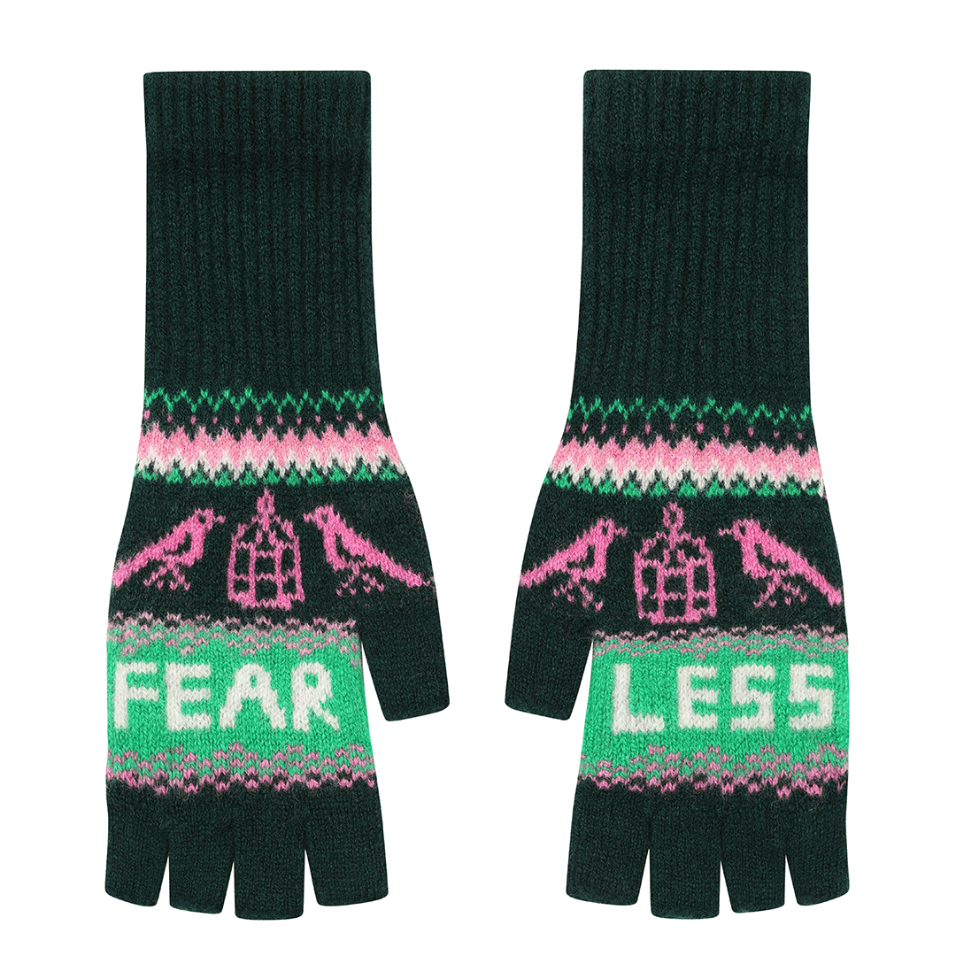 Black & Beech Fearless Fingerless Mittens in Forest Green
