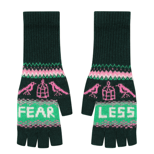 Black & Beech Fearless Fingerless Mittens in Forest Green