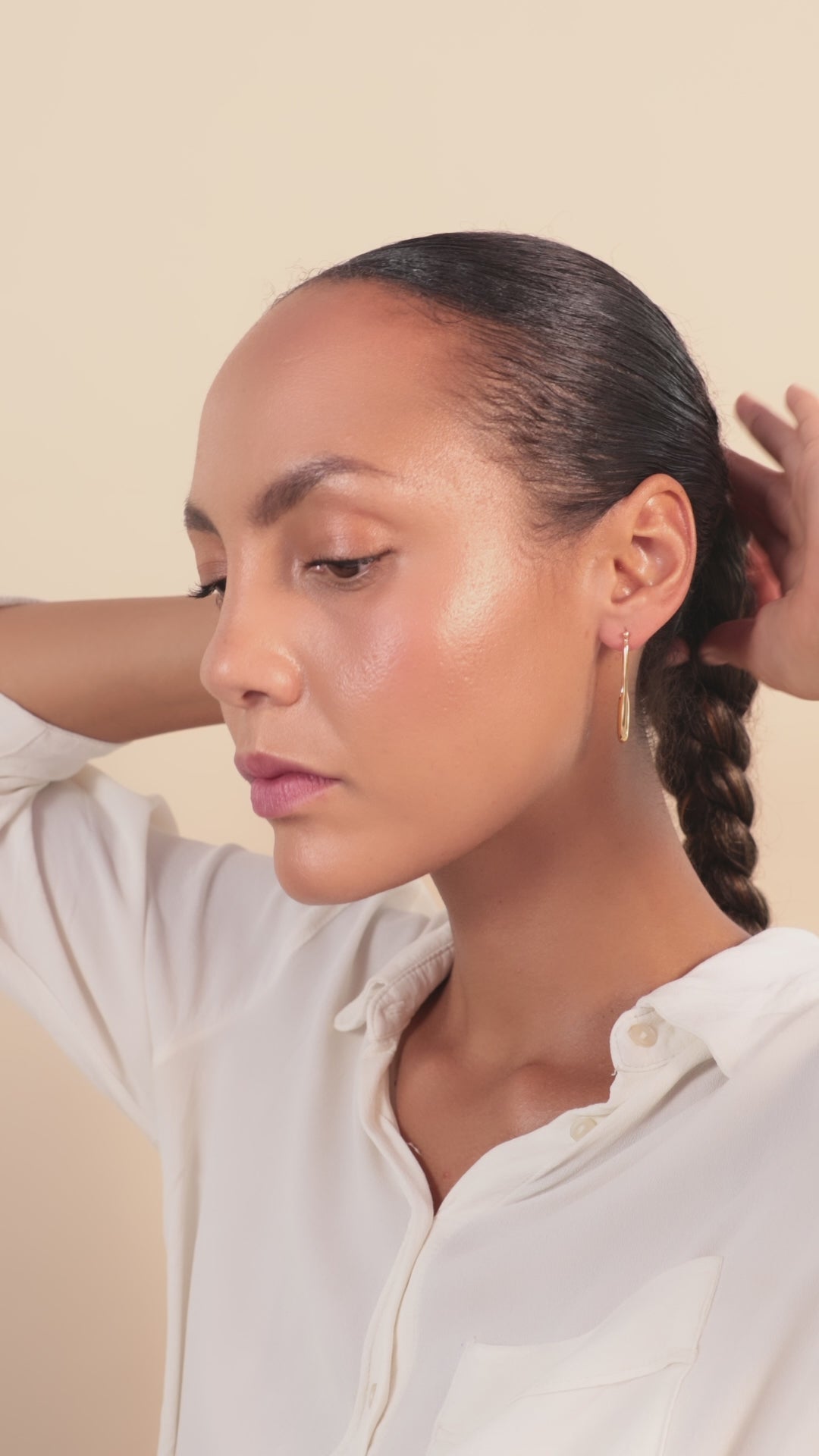 Vurchoo Jewellery Streamline Long Hoops Minimalist Gold Earrings