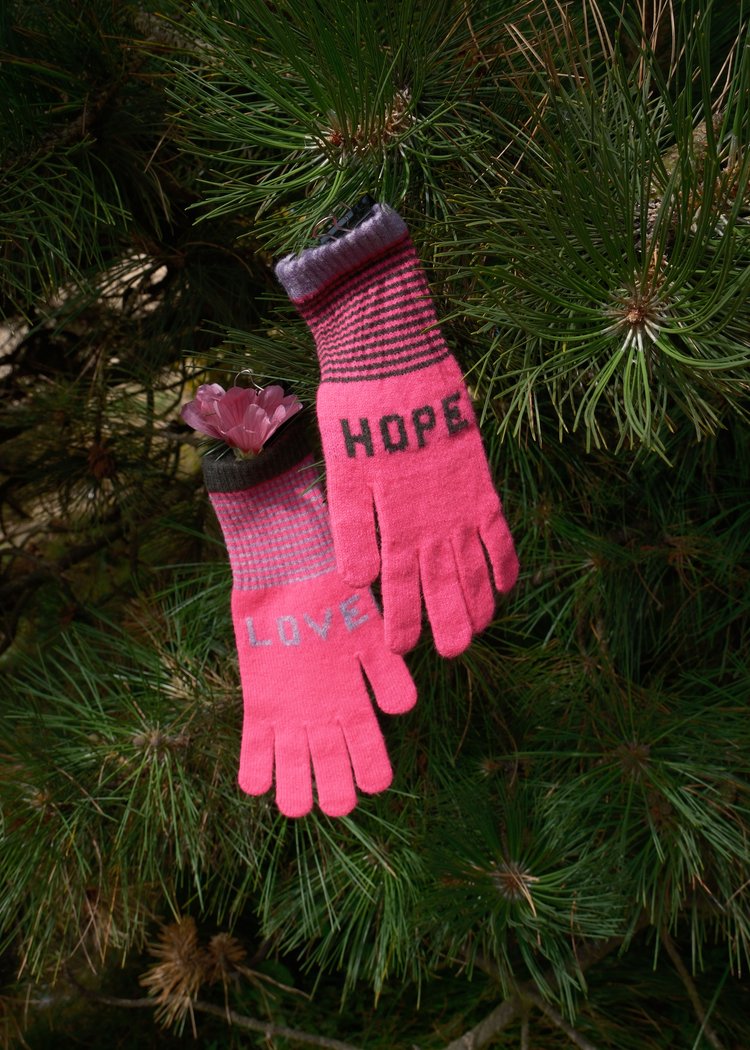 Quinton + Chadwick Love and Hope Gloves in Fluro Pink with Lilac and Berry