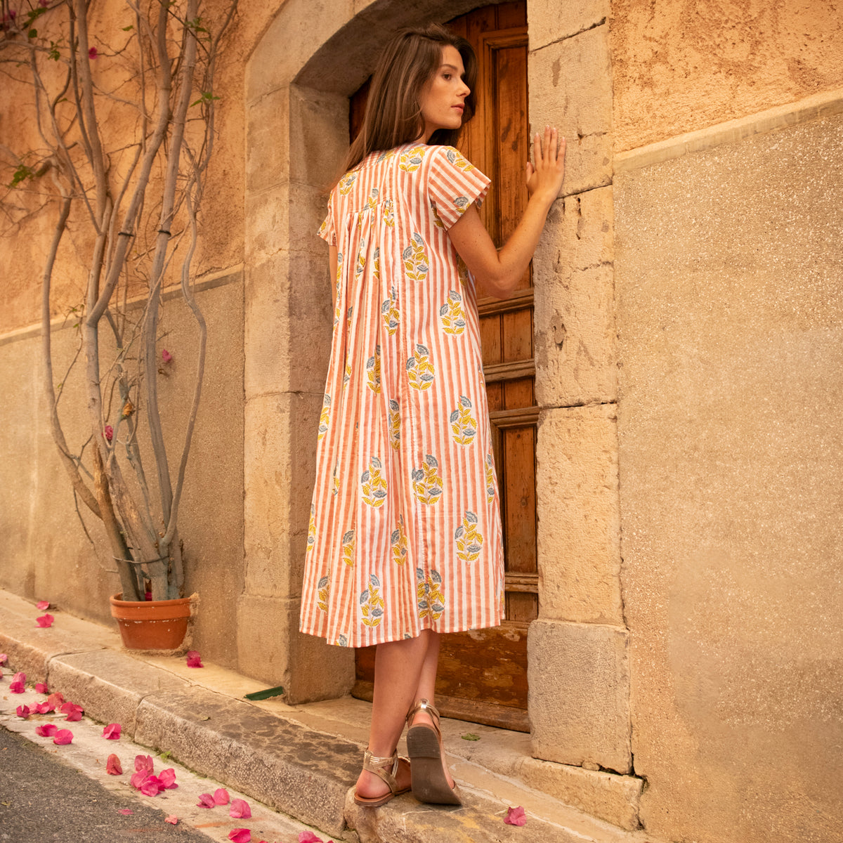 Zen Ethnic Beaulieu Long Irissou Dress in Peach Orange