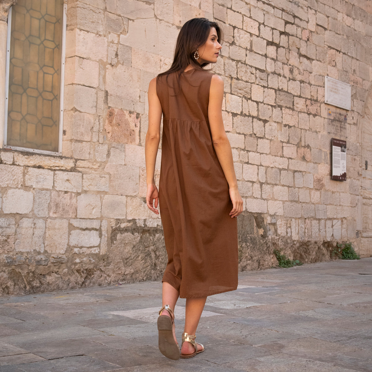 Zen Ethnic Amy Plain Dress in Brown