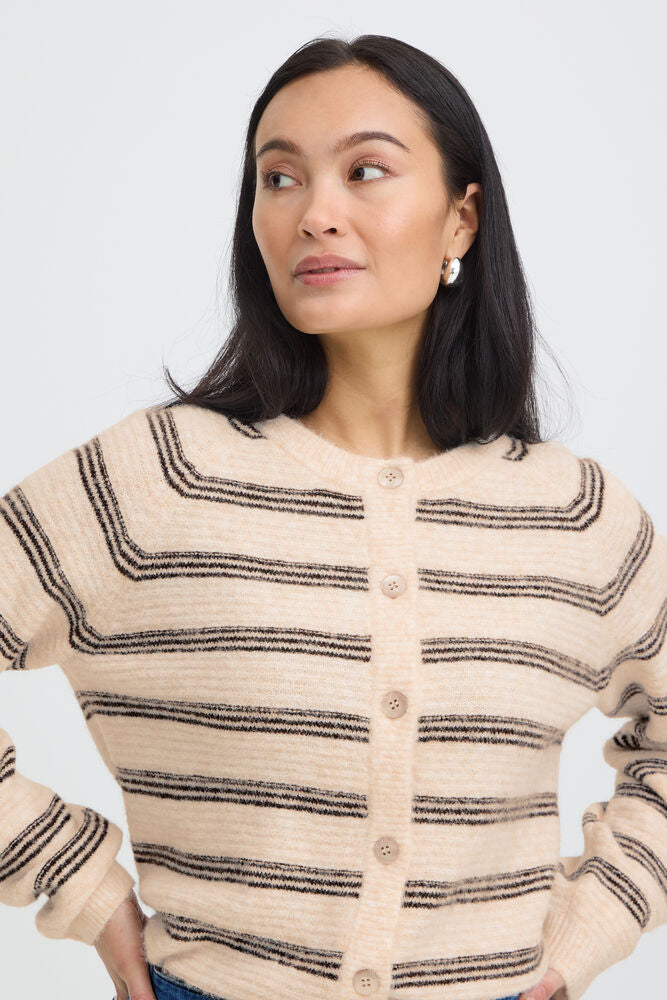 Fransa Kendra Cardigan in Oatmeal Stripe