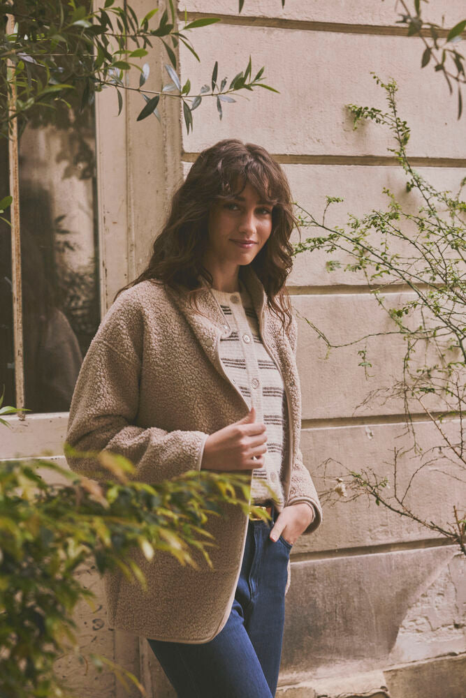 Fransa Kendra Cardigan in Oatmeal Stripe