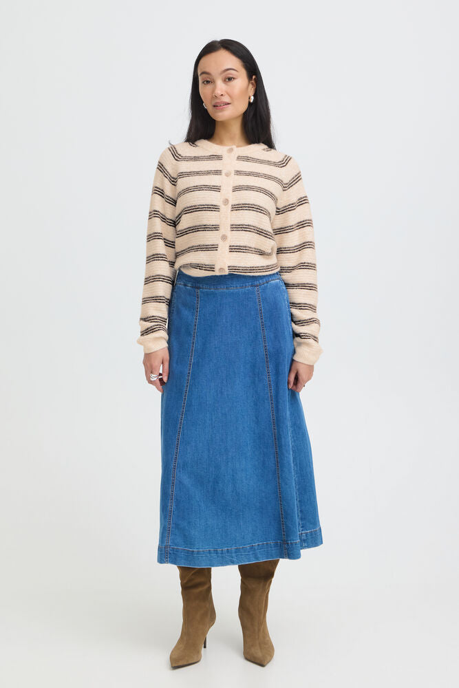 Fransa Kendra Cardigan in Oatmeal Stripe