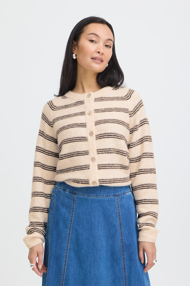 Fransa Kendra Cardigan in Oatmeal Stripe