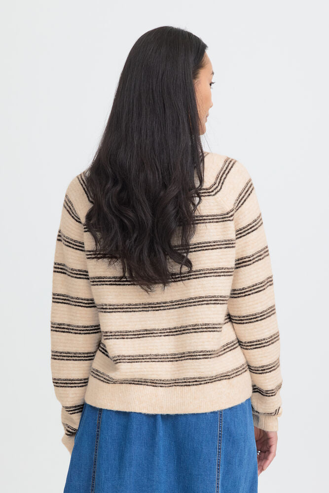 Fransa Kendra Cardigan in Oatmeal Stripe