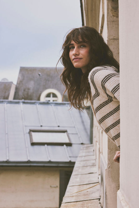 Fransa Kendra Cardigan in Oatmeal Stripe