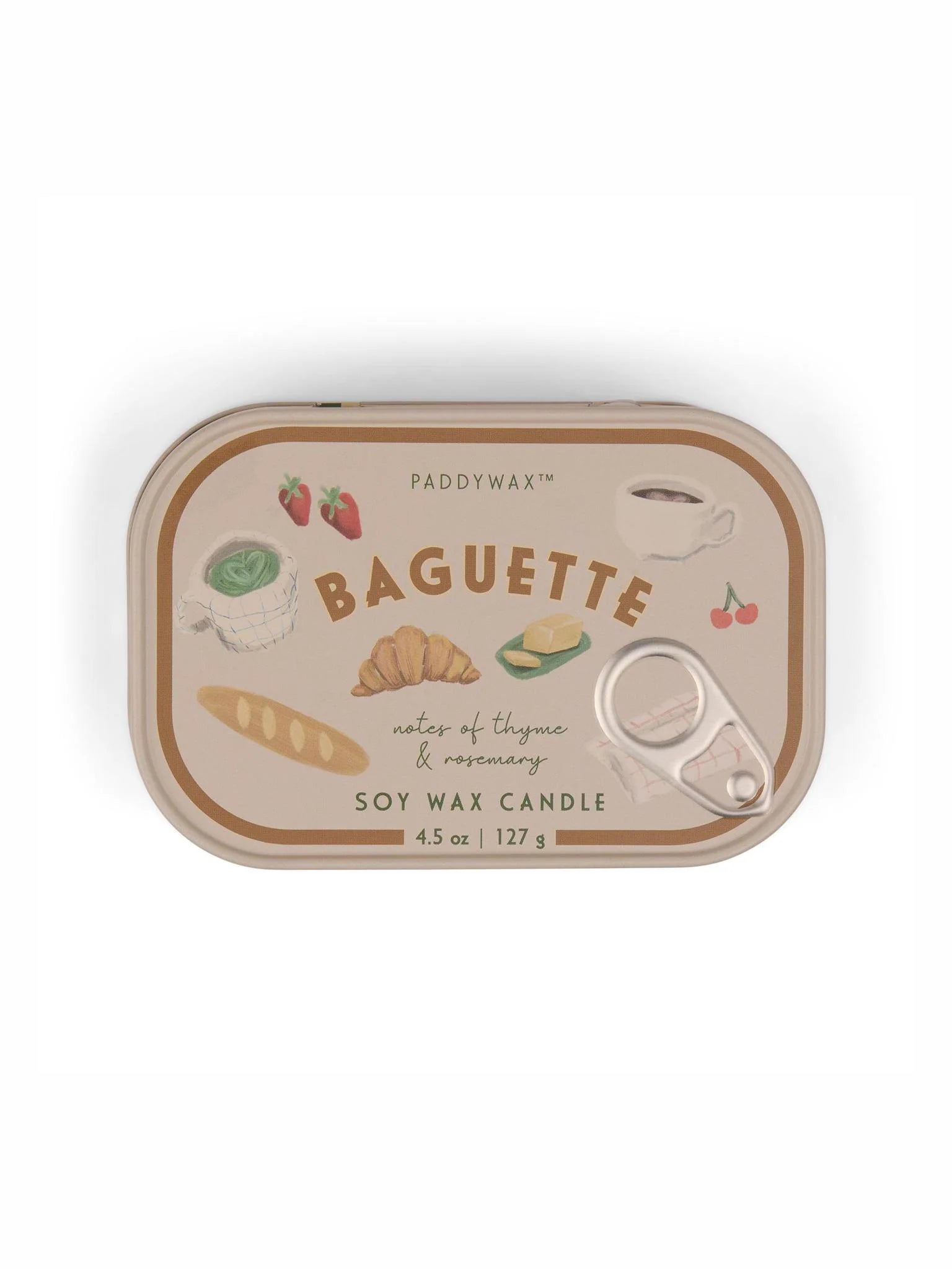 Bistro 4.5oz/27g French Baguette Printed Tin Candle - Rosemary Thyme