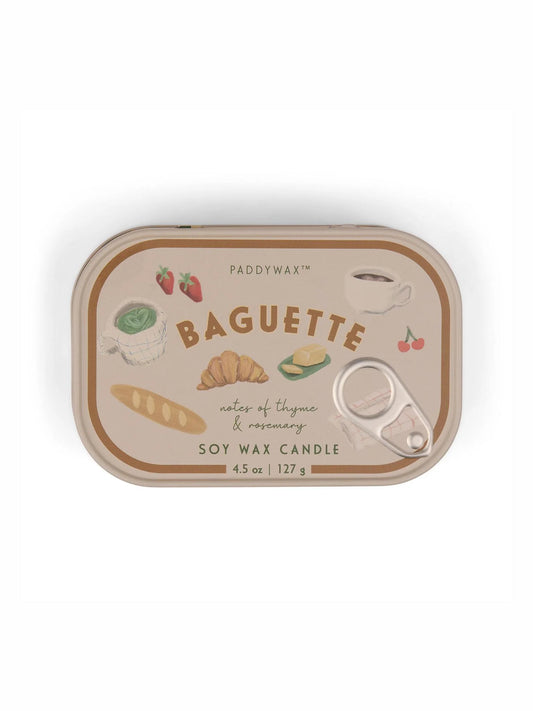 Bistro 4.5oz/27g French Baguette Printed Tin Candle - Rosemary Thyme