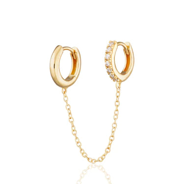 Chain Linked Mismatch Huggie Gold Earring