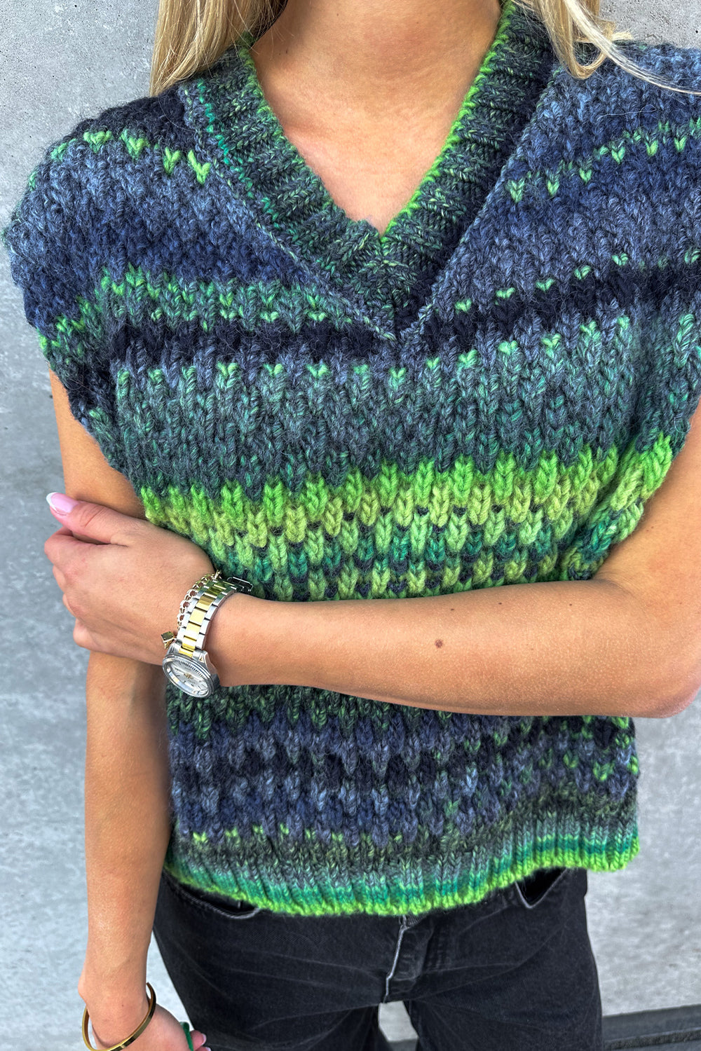 Noella Gio Knit Vest in Green Mix