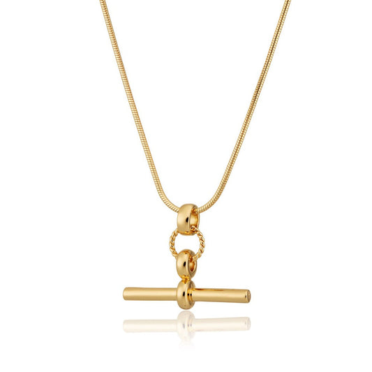 Kelly Springham Gold T-Bar Necklace with Snake Chain
