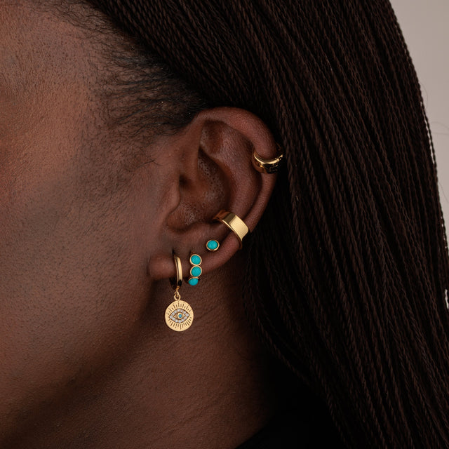 Gold Turquoise Cabochon Huggie Hoop Earring
