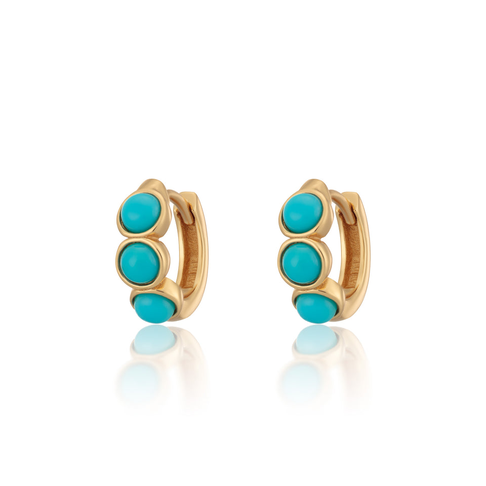 Gold Turquoise Cabochon Huggie Hoop Earring
