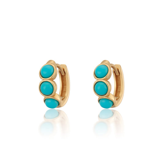 Gold Turquoise Cabochon Huggie Hoop Earring