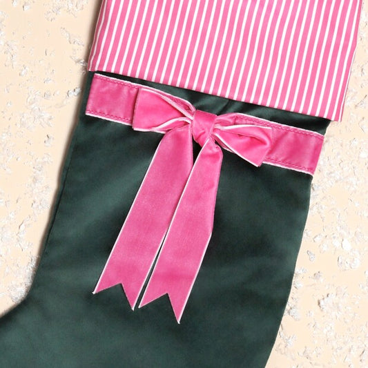 Lisa Angel Green and Pink Velvet Bow Stocking