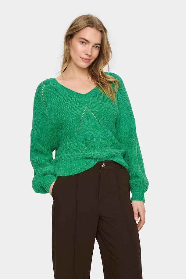 ICHI Felia Pullover in Gumdrop Green Melange