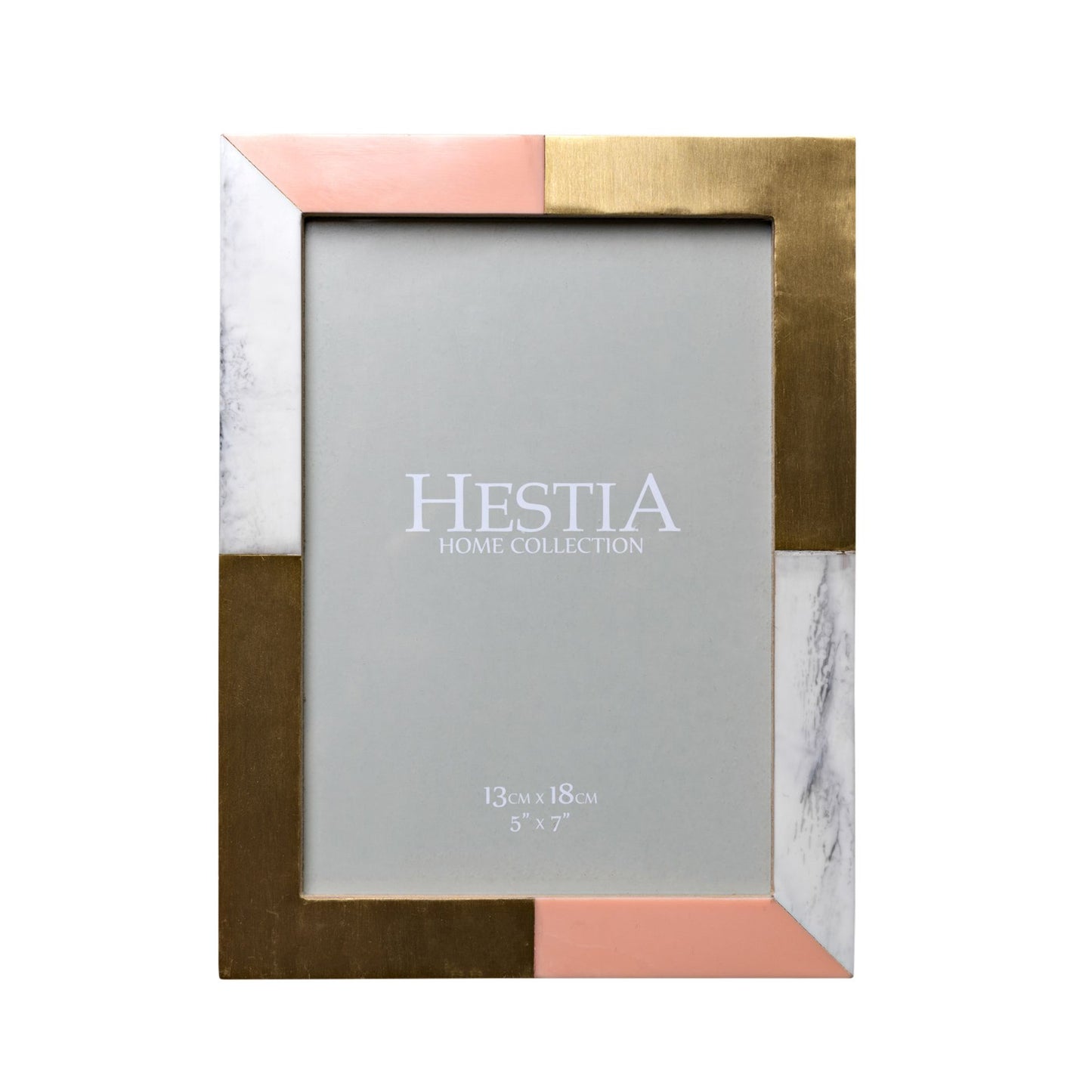 White, Grey & Pink Photo Frame with Brass Inlay 5" x 7"