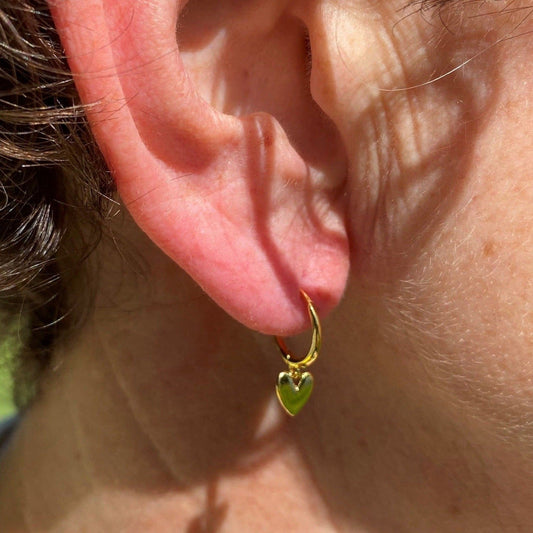 Heart Drop Hoop Earrings Gold