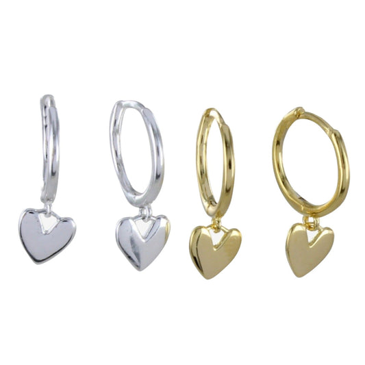 Heart Drop Hoop Earrings Gold
