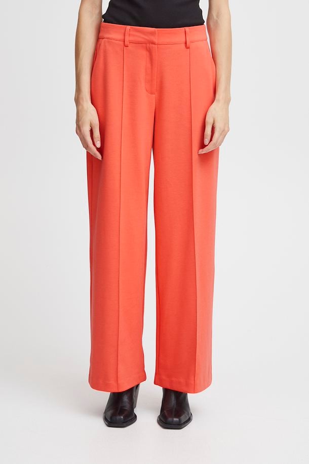 ICHI Kate Office Long Wide Pants in Hot Coral