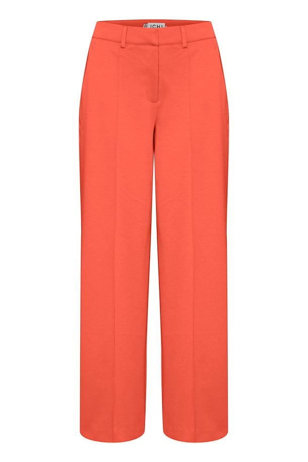 ICHI Kate Office Long Wide Pants in Hot Coral