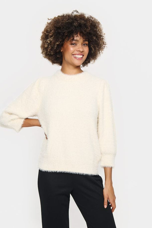 Saint Tropez Banni round neck  Pullover in Ice with 3/4 length sleeves and a fluffy cosy  appearance