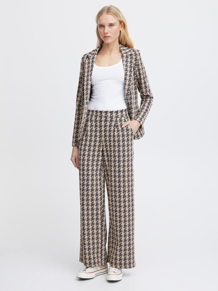 Ichi Kate houndstooth wide leg trousers