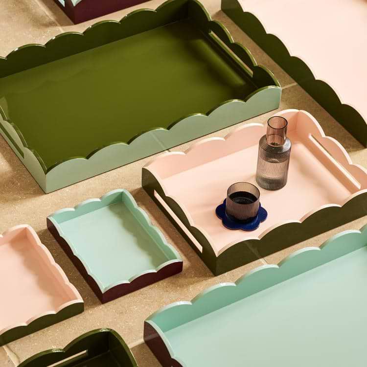 Addison Ross - Two-Tone Scallop Tray Khaki & Pink 28 x 20cm Lacquer