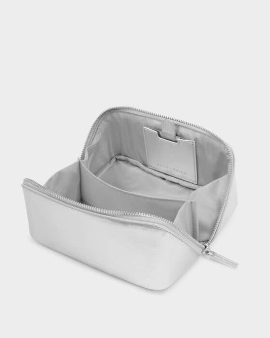 Katie Loxton Fold-Out Make Up Bag in Silver Patent Crackle